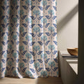 Linen Curtain – Blue Folk Floral Stripe Panel, Scandinavian Botanical Drapes - Image 6