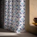 Linen Curtain – Blue Folk Floral Stripe Panel, Scandinavian Botanical Drapes - Image 4