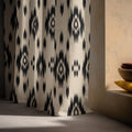 Ikat Linen Curtain Black Beige Window Panel Modern Boho Neutral Living Room Bedroom Drapery - Image 4