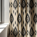 Ikat Linen Curtain Black Beige Window Panel Modern Boho Neutral Living Room Bedroom Drapery - Image 3