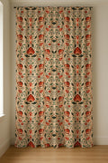 Linen Curtain – Terracotta Arts & Crafts Floral Pattern, Sage Green Botanical Panel - Image 3