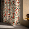 Linen Curtain – Terracotta Arts & Crafts Floral Pattern, Sage Green Botanical Panel - Image 4