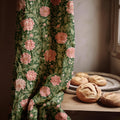 Linen Curtain - Dark Green William Morris Floral Botanical Panel - Image 1