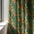 Linen Curtain Dark Green Floral Panel, Vintage Botanical Woodland Drapes, William Morris Style - Image 3