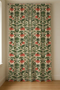 Botanical Linen Curtain Panel: Red Floral William Morris Style - Image 4