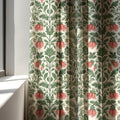 Botanical Linen Curtain Panel: Red Floral William Morris Style - Image 3