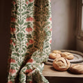 Botanical Linen Curtain Panel: Red Floral William Morris Style - Image 1