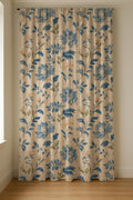 Blue Floral Linen Curtain Vintage Botanical Window Panel English Cottage Living Room Bedroom Drapery - Image 4