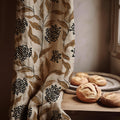 Botanical Linen Curtain Panel: Brown Floral Print, Optional Blackout - Image 1
