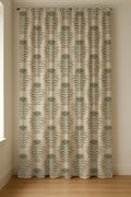 Sage Green Art Deco Linen Curtain Repeating Botanical Motif Neutral Minimal Window Drapery - Image 5