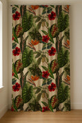 Tropical Linen Curtain Panel: Green Leaf & Hibiscus Print, Custom Size - Image 5