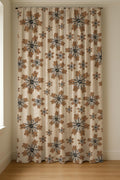 Retro Starburst Linen Curtain: Caramel Brown & Charcoal Atomic Print - Image 5