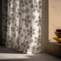 Retro Starburst Linen Curtain: Caramel Brown & Charcoal Atomic Print - Image 4