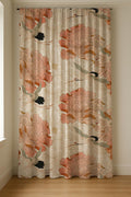 Japanese Crane Linen Curtain: Peach Peony Floral Drapes - Image 5