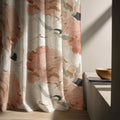Japanese Crane Linen Curtain: Peach Peony Floral Drapes - Image 6