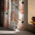 Japanese Crane Linen Curtain: Peach Peony Floral Drapes - Image 4