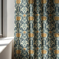 Art Nouveau Linen Curtain Panel: Teal & Gold Botanical Print - Image 3