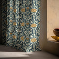 Art Nouveau Linen Curtain Panel: Teal & Gold Botanical Print - Image 4