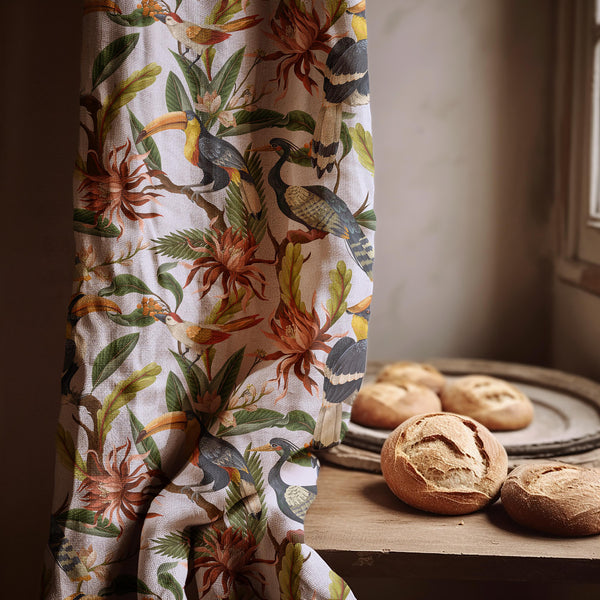 Linen Curtain Panel: Tropical Toucan Bird, Botanical Print