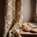 Retro Botanical Linen Curtain – Sage Fern and Terracotta Medallion Panel - Image 1