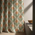 Retro Botanical Linen Curtain – Sage Fern and Terracotta Medallion Panel - Image 5