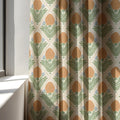 Retro Botanical Linen Curtain – Sage Fern and Terracotta Medallion Panel - Image 3