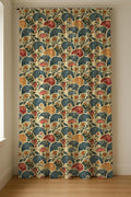Art Deco Floral Linen Curtain Panel - Teal & Rust Botanical Drapes - Image 4