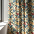 Art Deco Floral Linen Curtain Panel - Teal & Rust Botanical Drapes - Image 3