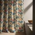 Art Deco Floral Linen Curtain Panel - Teal & Rust Botanical Drapes - Image 5