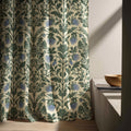 William Morris Style Linen Curtain Panel - Green & Blue Floral Print - Image 6