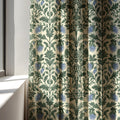 William Morris Style Linen Curtain Panel - Green & Blue Floral Print - Image 3
