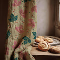 Linen Curtain Panel: Pink & Teal Leaf Print, Custom Size - Image 1