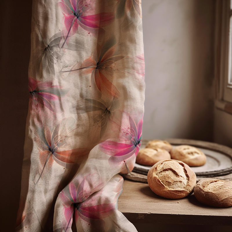 Floral Linen Curtain Panel: Watercolor Blush Pink Botanical Drapes
