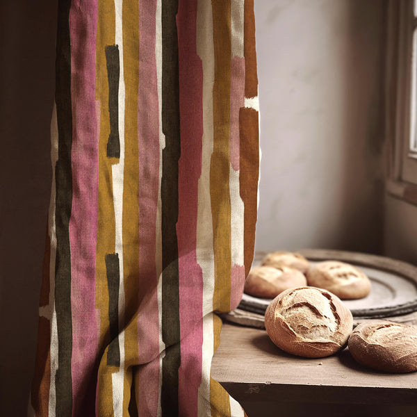 Abstract Stripe Linen Curtain Panel - Boho Watercolor Print
