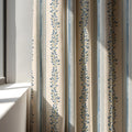 Linen Curtain Panel Blue Stripe Olive Branch Print Neutral Farmhouse Coastal Window Treatment - Image 3