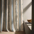 Linen Curtain Panel Blue Stripe Olive Branch Print Neutral Farmhouse Coastal Window Treatment - Image 5