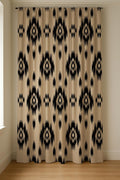 Ikat Linen Curtain Black Beige Window Panel Modern Boho Neutral Living Room Bedroom Drapery - Image 6