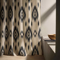 Ikat Linen Curtain Black Beige Window Panel Modern Boho Neutral Living Room Bedroom Drapery - Image 5