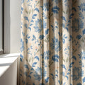 Blue Floral Linen Curtain Vintage Botanical Window Panel English Cottage Living Room Bedroom Drapery - Image 3
