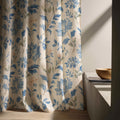 Blue Floral Linen Curtain Vintage Botanical Window Panel English Cottage Living Room Bedroom Drapery - Image 5