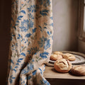 Blue Floral Linen Curtain Vintage Botanical Window Panel English Cottage Living Room Bedroom Drapery - Image 1