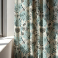 Dragonfly Linen Curtain Panel - Teal Floral Insect Print - Image 3