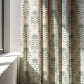 Sage Green Art Deco Linen Curtain Repeating Botanical Motif Neutral Minimal Window Drapery - Image 3