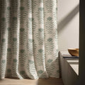 Sage Green Art Deco Linen Curtain Repeating Botanical Motif Neutral Minimal Window Drapery - Image 6