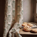 Sage Green Art Deco Linen Curtain Repeating Botanical Motif Neutral Minimal Window Drapery - Image 1