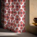 Linen Curtain Panel Red Art Deco Fan Print Geometric Drapes Modern Retro Window Treatment - Image 4