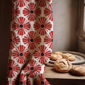 Linen Curtain Panel Red Art Deco Fan Print Geometric Drapes Modern Retro Window Treatment - Image 1