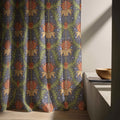Botanical Floral Linen Curtain Panel, Dark Blue Boho Drape, William Morris Style - Image 5