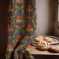 Botanical Floral Linen Curtain Panel, Dark Blue Boho Drape, William Morris Style - Image 1