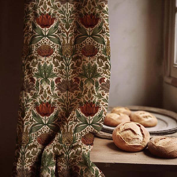 William Morris Style Vintage Botanical Linen Curtain Panel for Timeless Interiors